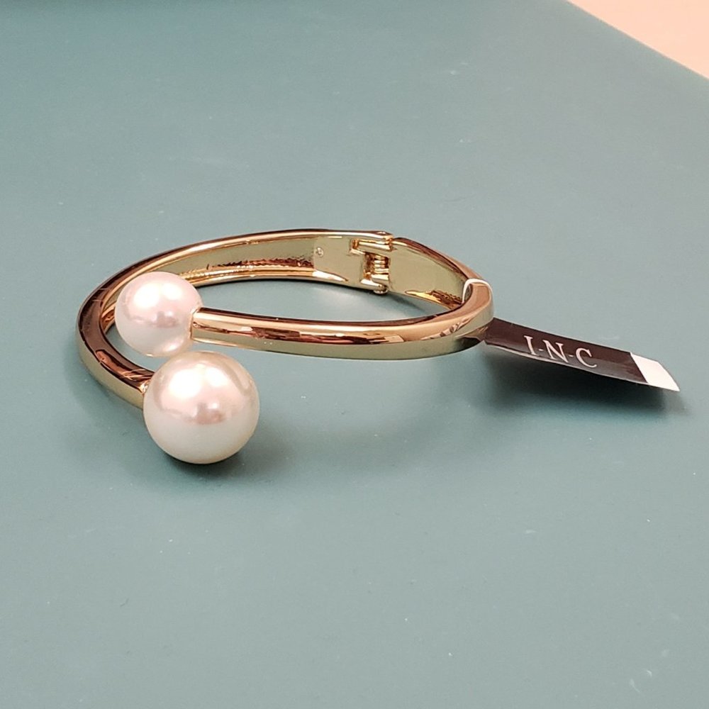 INC, NWT, gold tone and faux pearl hinge bracelet